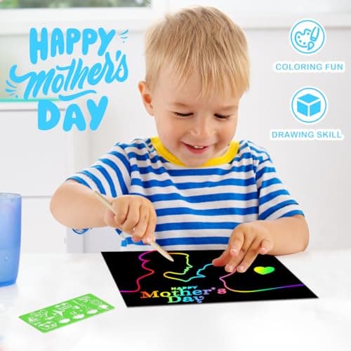 RMJOY Rainbow Scratch Paper Art for Kids: 50PCS Magic Arts Crafts Gifts Toys for Girls Boys Ages 4 5 6 7 8 9 Games Activities for Birthday Family Fathers Day Valentines Day Stuffers Easter(Boys) - Thumbnail 2