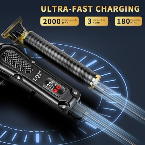LQT® Men's Professional Hair Clippers Kit，Cordless & Corded Barber Clippers Set，Grooming Rechargeable Beard Trimmer with Adjustable Blade Black - Thumbnail 3