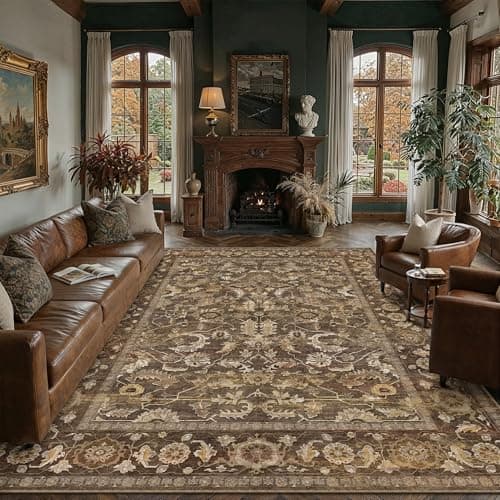 Berthmeer 8x10 Area Rugs for Living Room, Ultra Soft Washable Non-Slip Rug for Bedroom Low-Pile Vintage Distressed Floral Print Accent Carpet for Dining Room Home Decor Office Brown - Image 1