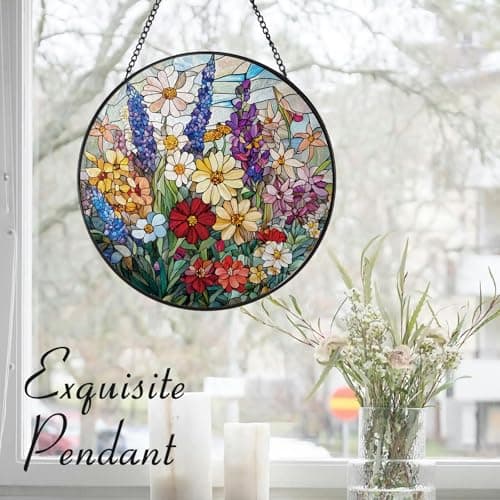 Colorful Wildflowers Suncatcher Stained Glass Window Hanging - Thumbnail 4