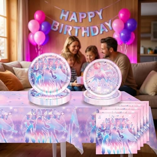 PryXnutra KPOP Demon Movie Hunters Party Tableware Set, 20 Plates (10 * 9in & 10 * 7in), 20 Napkins, 1 Tablecloth, All-in-One Birthday Party Decorations for K POP Fans - Thumbnail 3
