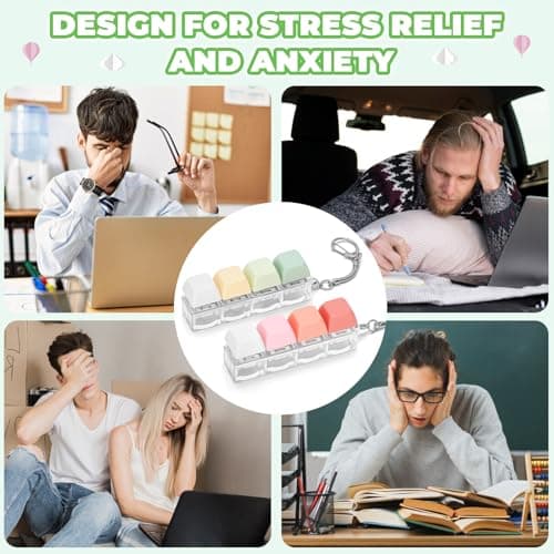 Keyboard Fidget Toy for Adults 2 PCS Slient & Clicky Fidget Keyboard Keychain Clicker Sensory Toys for Anxiety Stress Relief (Pink&Green, 2P-4 in 1) - Thumbnail 5