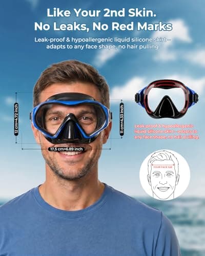 Aegend Snorkel Mask 2Pack for Adults Youth– Anti-Leaking Swim Goggles 180° Panoramic Clear View Anti-Fog Scuba Diving Mask with 1S Underwater Adjustment, Soft Liquid Silicone & No Hair Pulling - Thumbnail 5