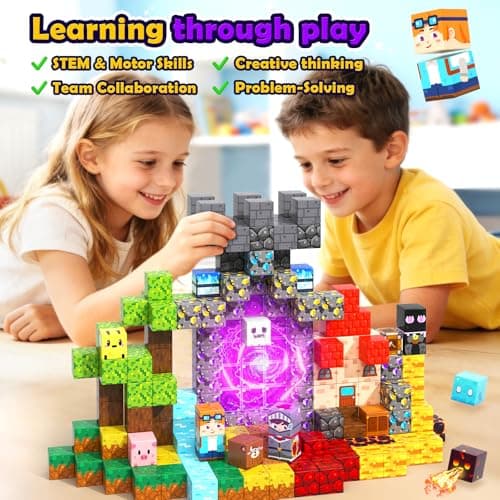 Soyee Magnetic Blocks 200 PCS - Magnetic Building Cubes Toys Build Mine Magworld Craft Cubes Portal Theme STEM Toys for Kids Ages 3-5 4-8 8-12 Birthday Gifts Boys Toys Ages 6-8 - Thumbnail 4