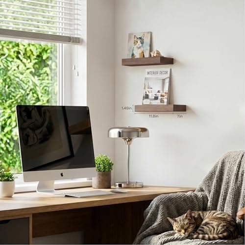 Modcraft Smoke Gray Floating Shelves for Wall Set of 2, 11.8 Inch Small Wall Shelves for Bathroom Over Toilet, Hallway & Bedroom Storage, Wall Mounted Shelves for Decor, Candles & Small Plants - Thumbnail 4