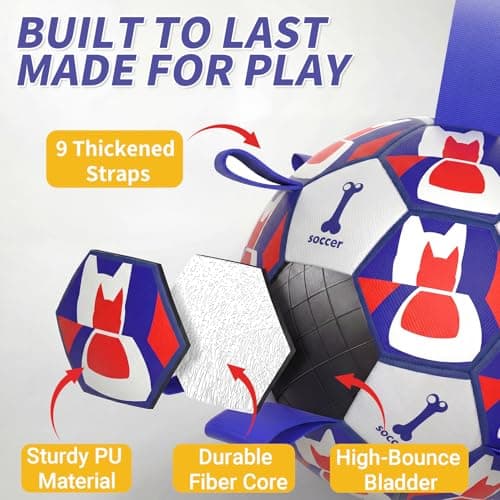 VOXGET Interactive Dog Ball Toys, 2026 Dog Soccer Ball with Thicken Straps for Small Medium Breeds Tug of War, Small Herding Balls with Pump for Puppy Dogs Outdoor Play Training (Blue, 6 Inch) - Thumbnail 3