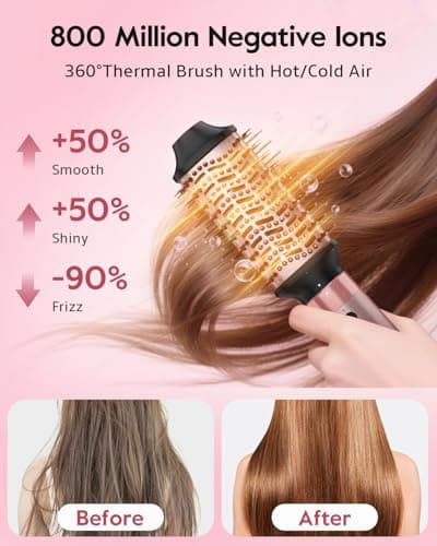 Brightup 5 in 1 Air Styler, 1400W High Speed Hair Dryer Brush, Professional Automatic Hair Curler with Cool Shot Button, 800 Million Ionic, No Heat Damage, with Travel Bag - Thumbnail 5