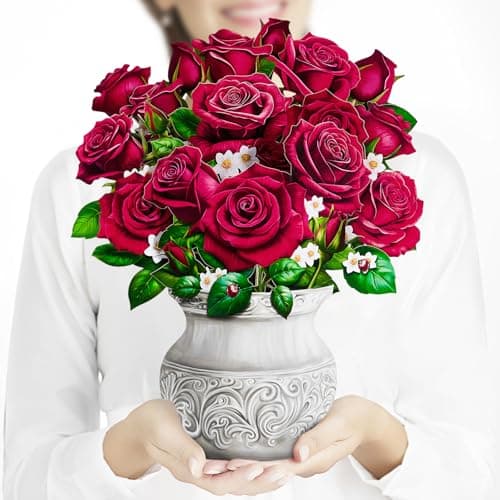 Airpark Pop Up Flower Card, 3D Paper Flowers Bouquet, Mother's Day, Birthday, Thank You Greeting Cards with Note Card & Envelope, Red Rose