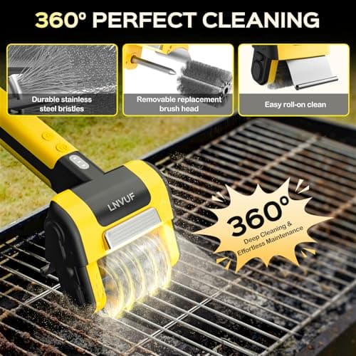 Electric Grill Brush, Grill Cleaner with LED Light, with 800 RPM Motor, Heavy Duty Grill Cleaning Tool (Yellow), Personalized Gift s for Dad - Thumbnail 5