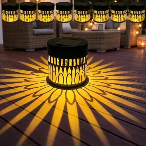 Solar Sunflower Projection Lights Outdoor, New Version Solar Mandala Light, Solar-Powered Decor Light for Wall, Yard, Garden, Patio, Backyard Decor, Waterproof Metal Fence Lights, WarmLight, 8 Pack