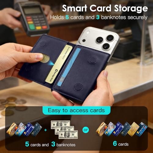 for Magsafe Wallet with Find My,6 Cards Holder,RFID Blocking,Strongest Magnetic Wallet for iPhone 17/16/15/14/13/12 Series,Not for 13/12 Mini,Leather magnetic card holder with Finder Tracker,Blue - Thumbnail 4