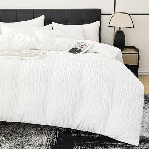 DCSKY White Duvet Cover Queen Size, Ultra Soft 3-Piece Boho Seersucker Duvet Cover Set with Zipper Closure, Soft Washed Microfiber Bedding Set (90"x90", 2 Pillowshams) - Image 1