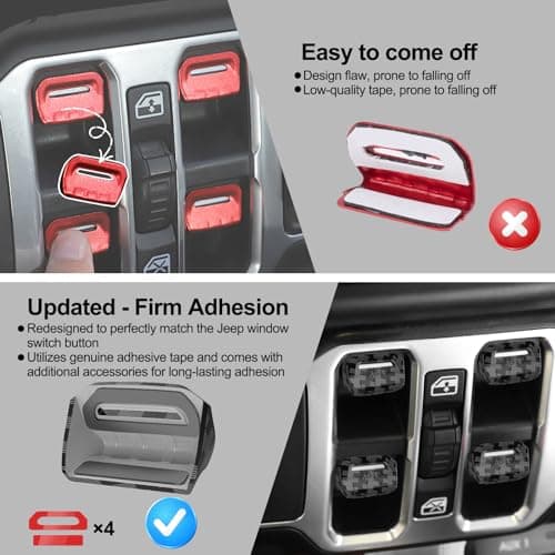 DIAMOOKY 4PCS Upgraded Window Switch Button Cover Compatible with Jeep Wrangler JL JLU 2018-2026 and Gladiator JT 2020 2021 2022 2023 2024 2025 2026 Wrangler 4xe Interior Accessories(Carbon Black) - Thumbnail 5