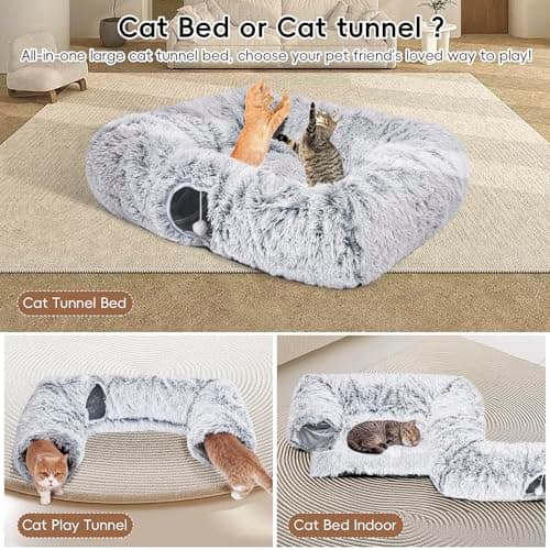 Extra Large Cat Tunnel Bed, 4 Ways Tunnels for Indoor Cats, Multi-cat Family Cat Bed & Cave, Plush Cat Donut with Washable Middle Mat, Exit Balls, Pet Play Toy for Kitten Puppy Rabbit - Thumbnail 3