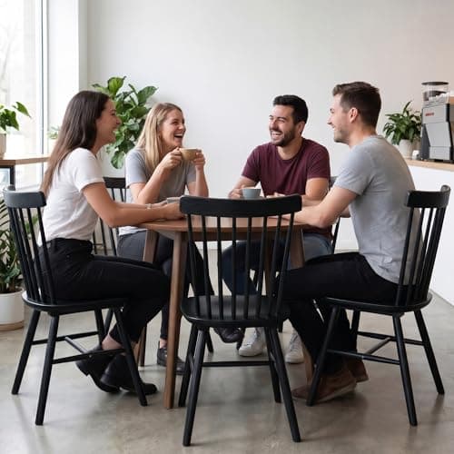AreShark Windsor Dining Chairs Set of 4, Farmhouse Wooden Dining Room Chairs, Solid Wood Kitchen Chairs with Spindle Back, Black - Thumbnail 5