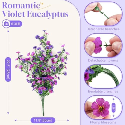 BlessedSeason 2 Pcs Artificial Hanging Flowers, UV Resistant Fake Flowers with Flexible Stems, Full Bundle Faux Flowers for Outdoor Planters, Zero Maintenance for Patio, Garden, Balcony, Double Purple - Thumbnail 2
