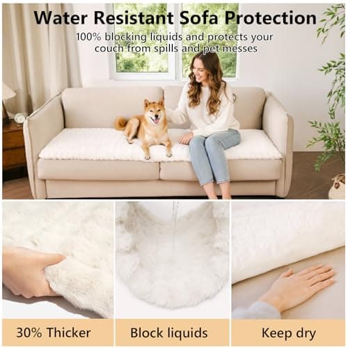 FUNNY FUZZY Pet Couch Cover for Sofa, Waterproof Couch Cover for Dogs Washable, Pet Friendly Fuzzy Sofa Covers Thick Soft Dog Bed Mat Non Slip for Couches and Sofas, Cream White, 27.6"×59.1" - Thumbnail 4