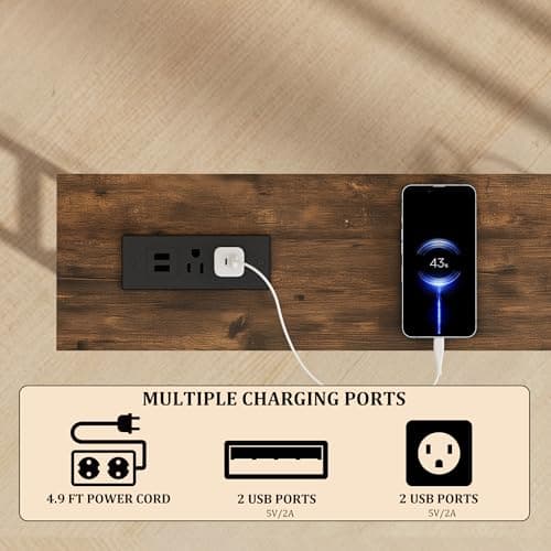 Azaeahom 39" Narrow Console Table,Sofa Table with Charging Station, Narrow Long Entryway Table，Behind Couch Table,for Living Room, Hallway, Foyer(1,Brown) - Thumbnail 4