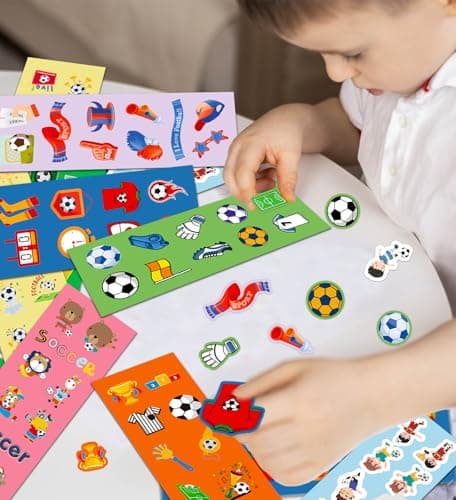 HSHFAMIIY Soccer Stickers - Soccer Party Favors - 40 Sheets with 400 Holiday Stickers Assortment, Football Games Crafts Activities Goodie Bag Stuffers Gifts for Boys Girls Kids Teens - Thumbnail 5