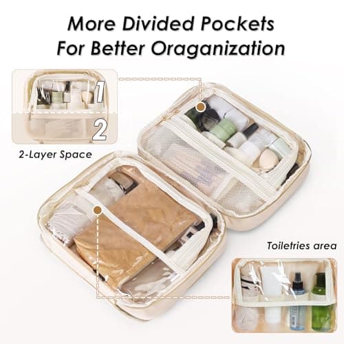 MDODO Travel Toiletry Makeup Bag for Women Hanging Toiletry Bag Cosmetic Organizer Make up Bags for Women Travel Makeup Essentials, Beige - Thumbnail 4