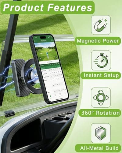 Eolzzi Golf Cart Seat Cover & Phone Holder Set, 360° Magnetic Mount for Club Car, Waterproof Seat Cover with 3 Pockets, Golf Accessories Gifts for Men Dad, Black - Thumbnail 3