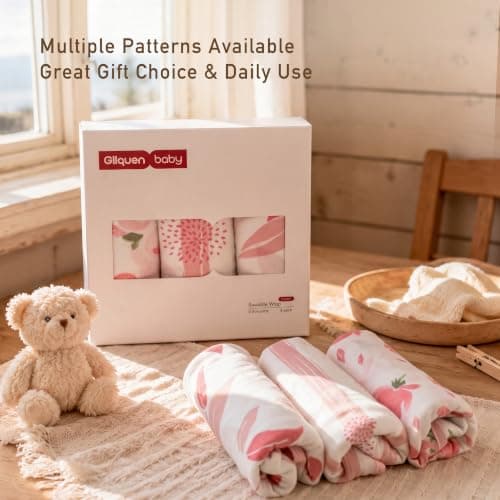 GLLQUEN BABY Baby Swaddle Sleep Sacks with Zipper - 3-Pack Newborn Swaddling Sack, Baby Swaddles Sleep Sack 0-3 Months,Pink Floral or Leaves, Swaddling Blankets 3 Pack Wrap Set, Easy Change Swaddle - Thumbnail 6
