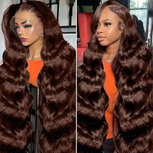 Ilyrion 32Inch Chocolate Brown Human Hair Wig Pre Plucked 12A Brown Wig Human Hair 13X4 HD Transparent Lace Front Wig Human Hair with Baby Hair Body Wave Human Hair Wig Bleached Knot - Thumbnail 2