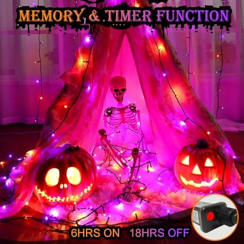 Decute Halloween String Lights Outdoor Indoor Waterproof 300LED 105FT UL Certified with End-to-End Plug 8 Modes, Decoration Lights for Christmas Tree Patio Garden Wedding Party Orange Purple - Thumbnail 5