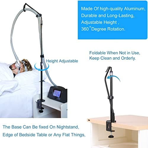 LONYEON CPAP Hose Holder - Prevent Leakage and Tangle with Height Adjustable, Removable and Rotatable - Hose Hanger Hook Organizer CPAP Accessories Supplies for Sleep, with C Clamp Base, Black - Thumbnail 2
