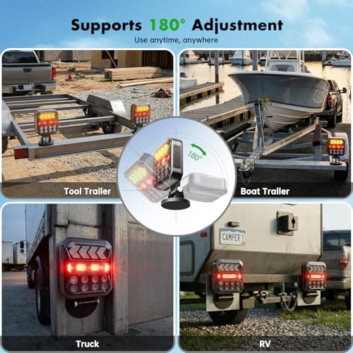 Solar Wireless Trailer Lights – Turn/Brake/Run/Stop/Alert Modes, IPX6 Waterproof, Magnetic LED with Reflectors & USB-C Fast Charging, Rechargeable Kit for Trucks, Boats, RV, Campers - Thumbnail 5