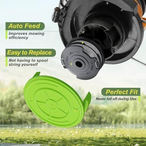 YWTESCH 8 Pack Weed Wacker String Fit for Greenworks String Trimmer, 0.065"-18Ft Dual String Trimmer Line Auto-Feed Weed Eater String Replacement Parts Spool(6-Pack) Cap Cover(2-Pack) - Thumbnail 5