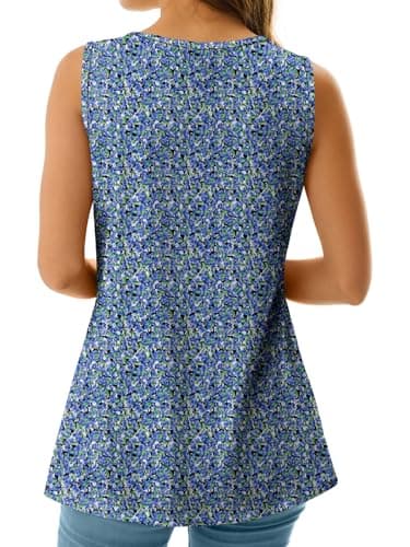 GKBK Womens Tank Tops 2026 V Neck Babydoll Flowy Peplum Hem Tops for Women Dressy Sleeveless Floral Tank Tops Boho Chic Spring Summer Clothing Blue Flower - Thumbnail 4