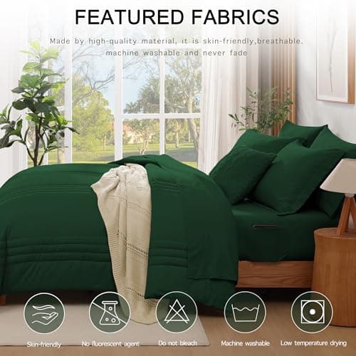 Monbix King Size Comforter Set - 7 Pieces Bed in a Bag King, Emerald Green Bedding Sets with Comforter, All Seasons Comforter Bed Set with Sheets, Pillowcases & Shams - Thumbnail 3