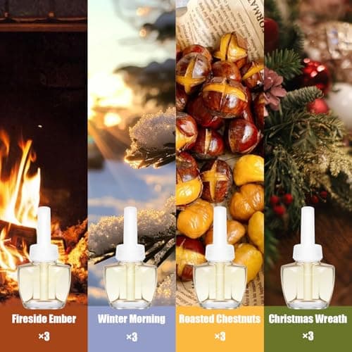 Plug In Refills Air Freshener, Summer Scents with Fireside Ember, Winter Morning, Roasted Chestnuts, Christmas Wreath - 12 Count, 7.92 Fl Oz - Compatible with Air Wick & Glade, Not for Glade Plus - Thumbnail 3