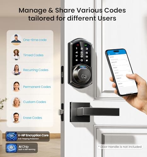 Veise VE07 Fingerprint Smart Door Lock, 7-in-1 Keyless Entry Deadbolt with App Control, Electronic Digital Touchscreen Keypad, Biometric Smart Locks for Front Door, Auto Lock, Matte Black - Thumbnail 4