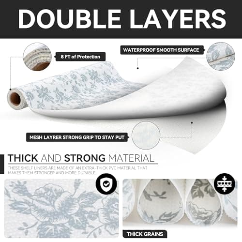 RAY STAR 18 x 8 Inch Shelf Liner for Kitchen Cabinets, Non-Adhesive Cabinet Liner Washable, Drawer Liner for Dresser Non-Slip Bathroom [Silver Wisteria Mist] - Thumbnail 5