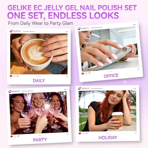 gelike ec Jelly Gel Nail Polish: 12 Colors Nail Gel Polish Set– HEMA Free Easy to Use & Quick Soak Off On Natural or Acrylic Nails – for Beginners & Young Women DIY Manicure Art at Home - Thumbnail 6