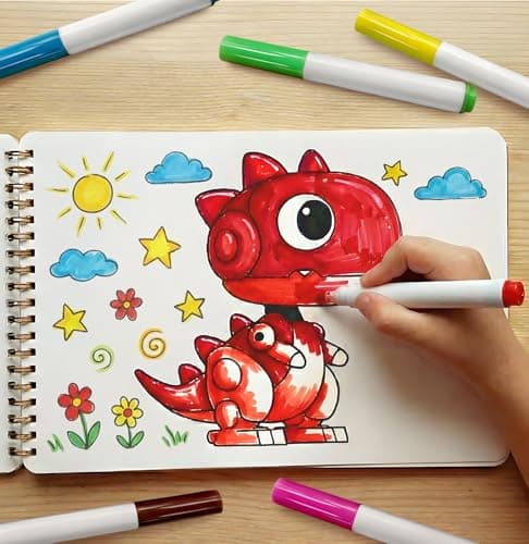 Dino Fun Reusable Sticker & Coloring Book for Kids | 2-in-1 Set with 160+ Stickers, 6 Markers & 11 Themes | Educational Travel Toy Gift for Ages 4-8 - Thumbnail 4
