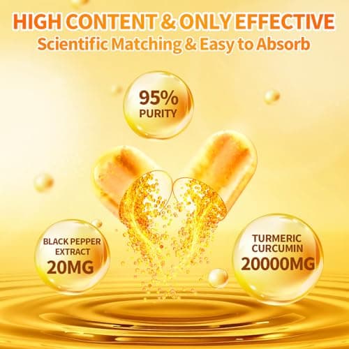20000mg Turmeric Curcumin Supplement with Black Pepper, 180 Capsules, 95% Curcuminoids, Turmeric and Ginger Supplement, High Absorption Ultra Potent, Joint Support Supplemen, Non GMO Tumeric Capsules - Thumbnail 2