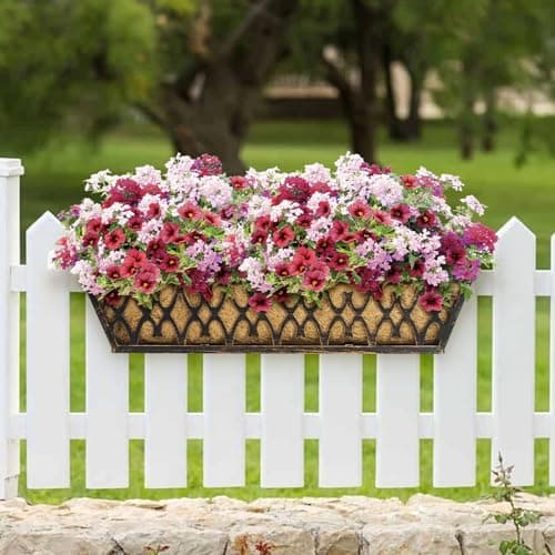 Karlliu 4 Pack 30 Inch Window Boxes Planters Railing Planter Box with Adjustable Brackets for Porch Fence Patio Balcony Hanging Flower Baskets with Coco Liners for Outdoor Garden Decor - Bronze - Thumbnail 4