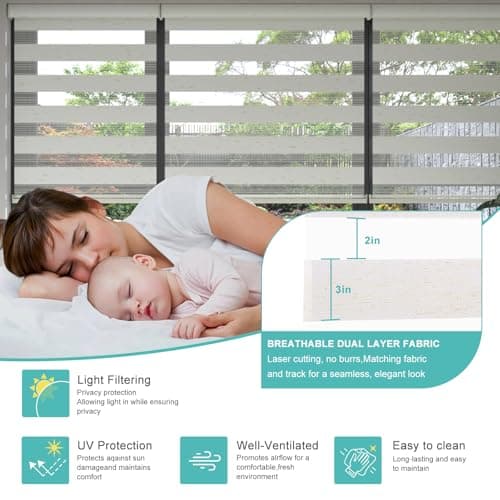 Changshade Cordless Zebra Blinds for Windows, Modern Dual Layer Zebra Blinds with Light Filtering & Privacy Control,Easy Install Zebra Blinds for Indoor Windows,（31" W×72" H,Beige） - Thumbnail 3