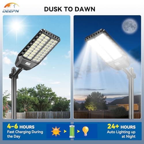 Deepn 10000W Solar Street Lights Outdoor, Commercial Solar Lights with Motion Sensor Outdoor Lighting & Dusk to Dawn Flood Light, IP67 Waterproof LED Lights for Yard, Street, Parking Lot, 2 Pack - Thumbnail 5