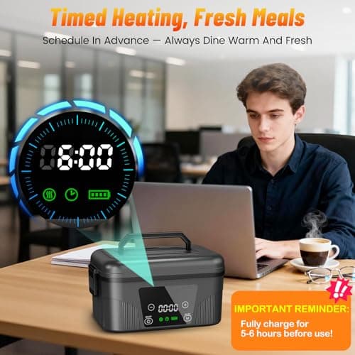 Cordless Electric Lunch Box for Adults, 18000mAh Rechargeable Heated Lunch Box Battery Powered with Scheduled Heating, 1.5L Portable Food Warmer, Bonus Ice Pack & Insulated Bag for Work, Office, Car - Thumbnail 3