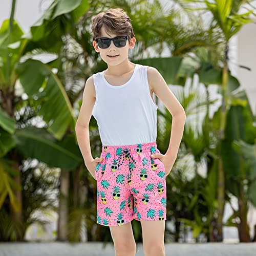 Cozople Teen Boys Swim Trunks with Compression LNER Novelty Pineapple Graphic Bathing Suit Swimwear Stretchy No Chafe Swimming Beach Board Shorts for Casual Swimwear with Pockets - Thumbnail 2