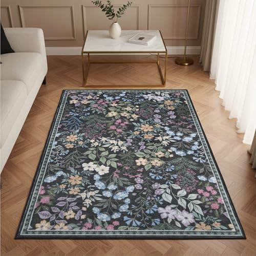GRANNY SAYS Rug Runners for Hallways Non Slip, Washable Runner Rug for Kitchen Floor, Carpet Runner for Entryway, Laundry Room, 5x7 Long Kitchen Rugs with Rubber Backing, Vintage Black Floral - Image 1