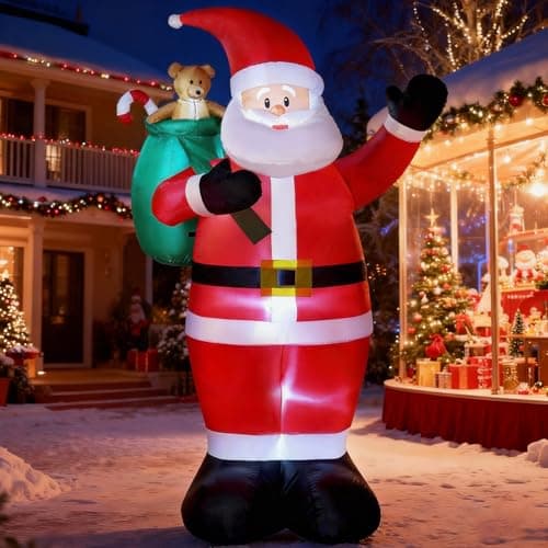 8 FT Christmas Inflatables Outdoor Decorations, Santa Claus with Candy and Gift Bag, LED Lighted Blow Up IP68 Weatherproof Standing Santa Xmas Indoor Outdoor Decor for Yard Garden Lawn Mall Party - Image 1