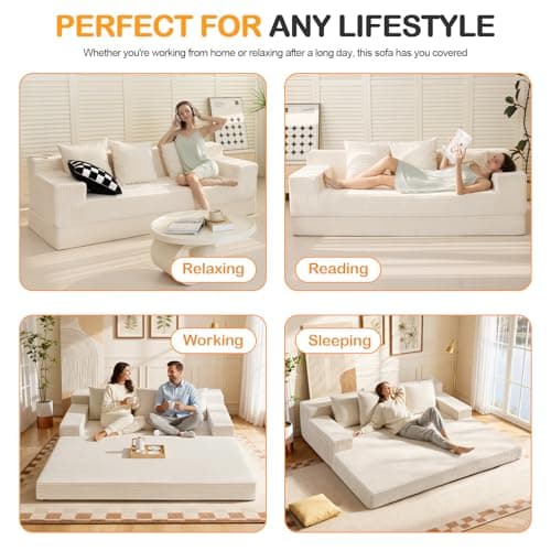 Erament Convertible Futon Sofa Bed Couch, 78'' Corduroy Folding Sofas Bed, Compression Boneless Floor Couch Sofa Beds with 3 Pillows for Living Room Bedroom Apartment - Thumbnail 6