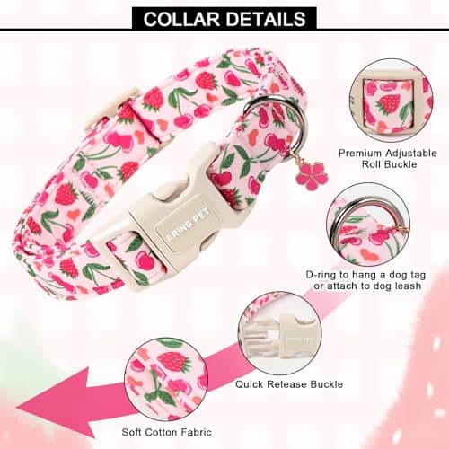 ARING PET Dog Collar, Cute Spring Summer Strawberry Cherry Pet Collars for Puppy Small Medium Large Boy Girl Dogs-M, for Daily Outdoor Walking Training - Thumbnail 6