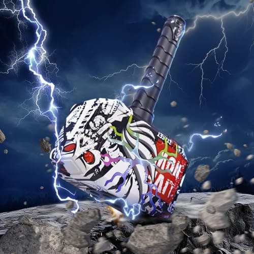 TENTAM Dart Blasting Hammer Toys with Lights - Kids Roleplay Toy Thunder Mjolnir Shooting Games for Kids, Birthday Gift, Party Favors Includes 30 Darts 1 Target(Colorful) - Thumbnail 4