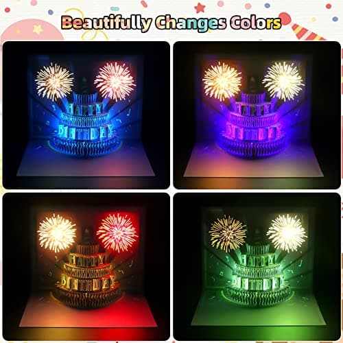 XTF2015 Happy Birthday Cards Fireworks, Lights, Music and Sound Fireworks Cake 3D Pop Up Birthday Cards Gift with Envelope and Note Tag for Women, Men, Kids, Wife, Mom, Husband - Thumbnail 3